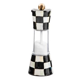 MACKENZIE-CHILDS Enamel Grinder, Refillable Manual Salt Grinder and Pepper Grinder, Black-and-White Courtly Check