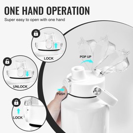 XACIOA Auto Spout Lid for YETI Rambler 18 26 36 64 oz Bottles, Clear Replacement Chug Lid for RTIC Water Bottles, Auto Flip Top with Push Button & Lock, White