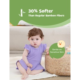 PATPAT Baby Girl Bodysuits - Soft Bamboo Viscose - Flutter Sleeves Cute Dress - Newborn Infant Summer Clothes - 3 Pack Lilac/Lavender/White 0-3 Months Purple