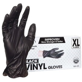 ForPro Disposable Vinyl Gloves, Black, Industrial Grade, Powder-Free, Latex-Free, Non-Sterile, Food Safe, 2.75 Mil. Palm, 3.9 Mil. Fingers, X-Large, 100-Count