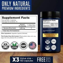 L-tirosina Energa Sostenida Y Manejo Del Estrs 1000 Mg Sin Sabor                                                                                      
