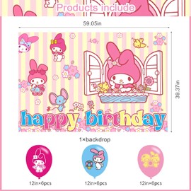My Cute Melody Birthday Party Supplies Backdrop 5x3 My Cute Melody Happy Birthday Background Photography My Pink Party Decorations Banner Photo Booth Props