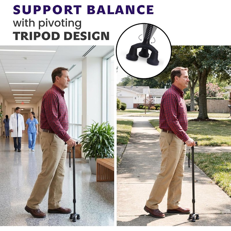 Dr. Aid Tripod & FourPod Walking Canes, Adjustable Non-Slip, Carbon