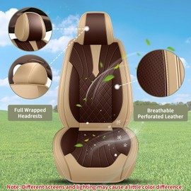 Breathable Car Seat Covers for Toyota Avalon 2022 2021 2020 2019 2018 2017 2016 2015 2014 2013 2012 2011 2010 2009 2008 2007 2006 2005 2004 2003 2002 2001, Perforated Leather Full Set (Beige&Brown)