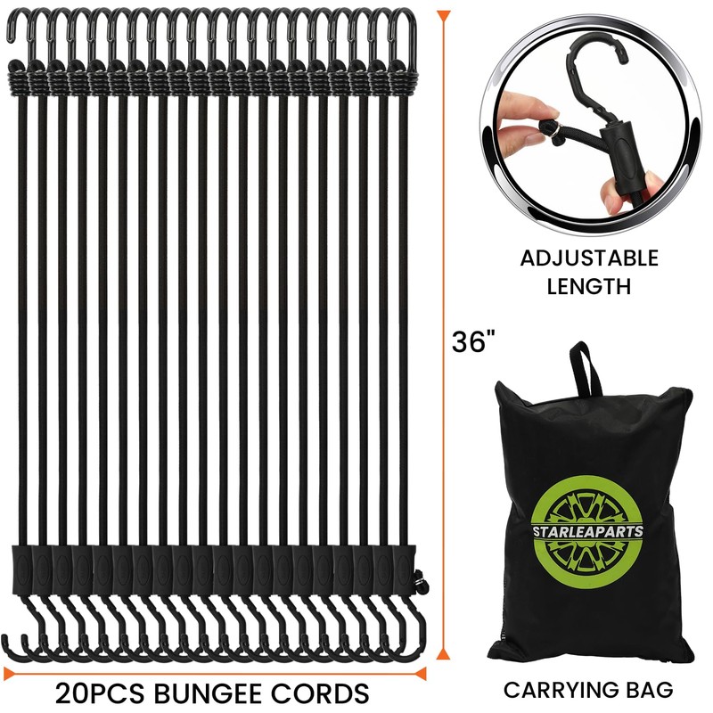 STARLEAPARTS Adjustable Bungee Cords with Hooks Heavy Duty - 20pcs