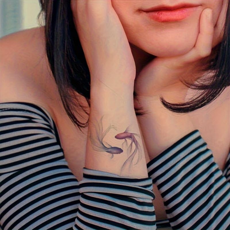 Aesthetic Koi Fish Tattoo - Watercolor Temporary Tattoo for Women