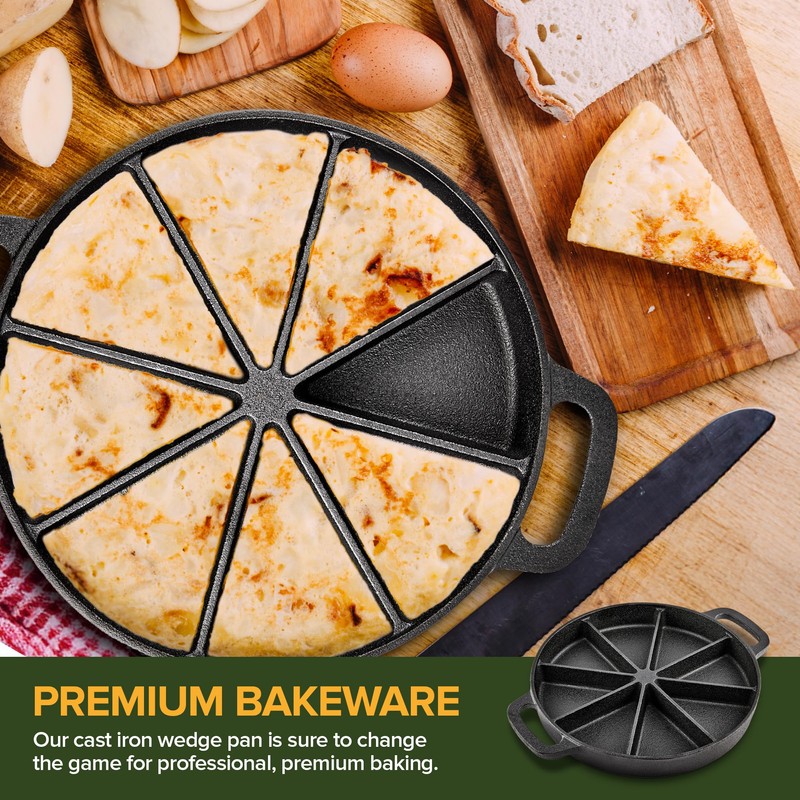 Modern Innovations Classic Cast Iron Wedge Pan, Non-Stick Cornbread Skillet