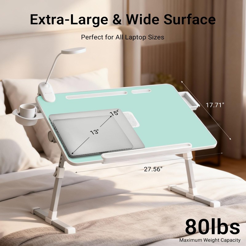Adjustable Laptop Lap Desk with Cooling Fan USB Light for