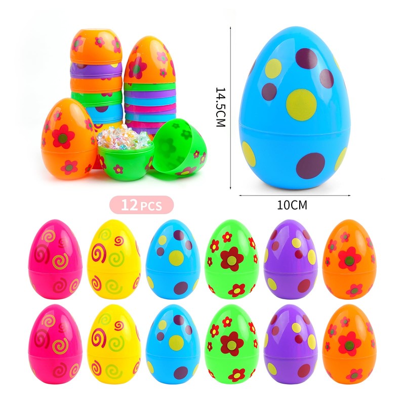 Easter Eggs for Filling, Plastic, Pack of 12, Coloured Printed