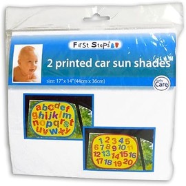 First Steps Printed Car Window Sun Shades for Holiday & Travel Easy to Use Fun Learning for Child Baby Toddler – Pack of 2