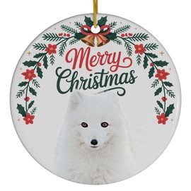 Funny White Arctic Fox Christmas Ornament Ceramic Circle White - Merry Christmas 2025 Holiday Keepsake Decoration - Xmas Tree Hanging Decor Gifts for Fox Lovers