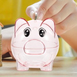 ibasenice 2pcs Adorable Piggy Bank for Boy Girl Unbreakable Decorative Money Pot Clear Plastic Coin Bank for Girls and Boys for Saving Cash and Teaching Financial Habits Large