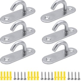 6 Pack Stainless Steel 304 Ceiling Hooks M8 Heavy Duty Oval Open Hooks Pad Eye Plate Anchor Heavy Duty Screw Wall Mount Hook for Hanging Lamp Plant Basket Ceiling Fan Tool Marine Deck Hardware