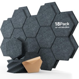 Soundsbay Acoustic Panels, 18 Pack Hexagon Soundproof Wall Panels High Density Sound Absorbing Panel, Sound Proof Foam Panels for Walls, Office, Reccording Studio, Ceiling 12" X 10" X 0.4", Dark Gray