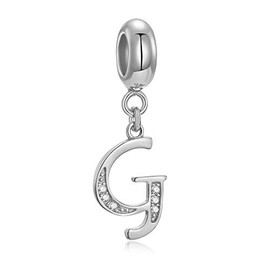 Genuine 925 Sterling Silver Alphabet Crystal Alphabet Beads Fit European Bracelets and Necklaces Letter G