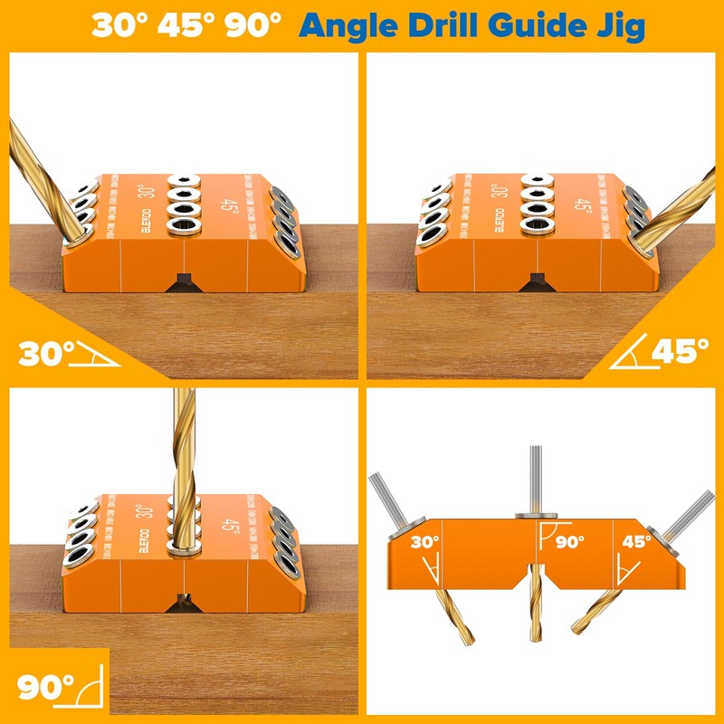 BLEKOO Orange Angled Drill Guide Jig with 4 Bits for