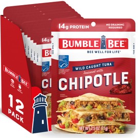 Bumble Bee Chipotle Seasoned Tuna, 2.5 oz Pouches (Pack of 12) - Ready to Eat - Wild Caught Tuna Packet - 14g Protein per Serving - Gluten Free