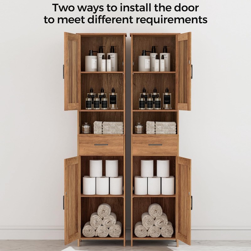 Homhedy 67" H Tall Bathroom Storage Cabinet with Barn Doors