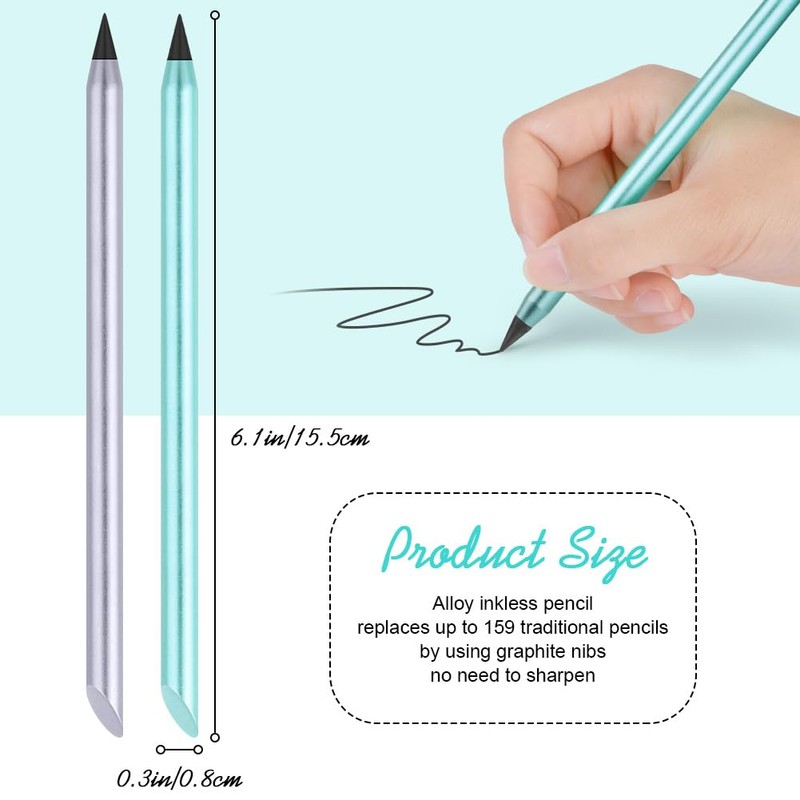 AUAUY 2 PCS Metal Inkless Pencil, Infinity Pencil, Reusable Everlasting