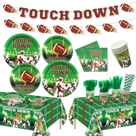 163Pcs Football Party Decorations - Fooabtall Supplies Including Football Plates, Napkins, Cups, Banner and Tablecloth for Kids Fans Tailgate Gameday Football Birthday Party, Serve 20