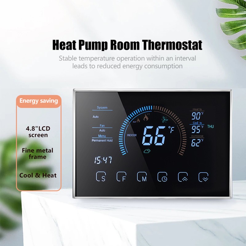 Heat Pump Room Thermostat Temperature Controller 4.8 Inch Color LCD