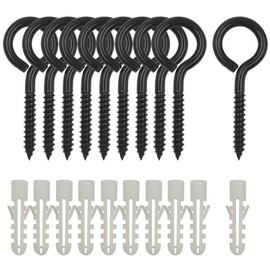 10 Pack 3.2 Inches Screw Eyes, Stainless Steel Large Screw Eye Hooks for Hanging, Heavy Duty Screw Eye Bolt, Long Eye Screws Ring Hooks for Hammock Stand Swings Chair Indoor Outdoor Use,Black