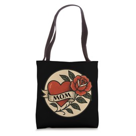 Vintage Tattoo Mom Heart & Rose Retro Flash Tote Bag