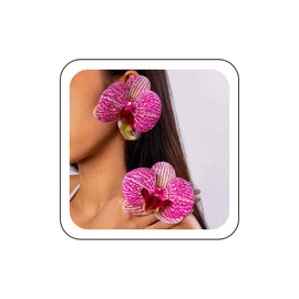 Zeshimb Bohemian Flower Stud Earrings Big Butterfly Orchid Flower Earrings Large Flower Statement Earrings Artificial Floral Petal Earrings Exaggerated 3D Hawaii Flower Earrings Jewelry for Women