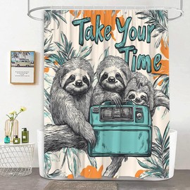 JEJOMEAG Funny Sloth Shower Curtain Cute Animals Fabric Bathroom Decor Curtain with Hooks, 70Wx70H