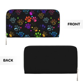 maiycustcan Women's Hand Leather Clutch Wallet Large Capacity Zip Around Ladies Wallet Rabbits Mushrooms and Flowers, Colorful Dog Paw Print, One Size