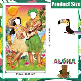 YINGLUBEN Aloha Party Decoration, Hawaii Photo Backdrop, Luau Party Photo Booth Prop Banner, Tiki Party Poster, Luau Couple Hawaiian Retirement Backdrop Summer Beach Banner for Luau Aloha Beach Party