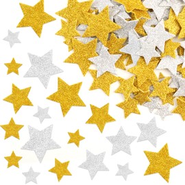 Glitter Foam Star Stickers, 100 Pcs Gold Silver Glitter Stickers Self Adhesive Foam Star Shaped Sticker for Art Crafts Scrapbook Sticker Posters Home Decorations Christmas Party Decorations Supplies