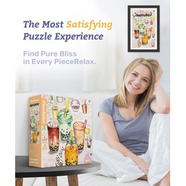 PieceRelax Plastic Jigsaw Puzzles for Adults 1000 Pieces Lucile Prache - Bubble Tea Most Satisfying Table Games and Gifts No Puzzle Mat Required [H3339]