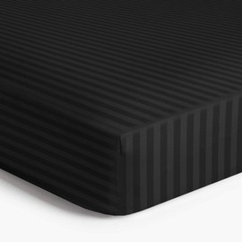 MOONLIGHT20015 Fitted Sheet Single 40cm Soft Brushed Microfiber with Satin Stripes Fade Resistant Easy Care Breathable Bed Sheets (Black, Single)