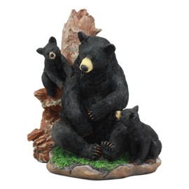 Ebros Black Bear Mother and Her Cubs in The Woodlands Statue 6" Tall Nature's Nurture Bear Family Sculpture