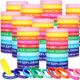 200 Pcs Motivational Quote Rubber Wristbands Colored Inspirational Silicone Bracelets Silicone Wristbands Inspirational Stretch Bracelets Rubber Bracelets for Women Men Teen Party Gifts, 20 Styles
