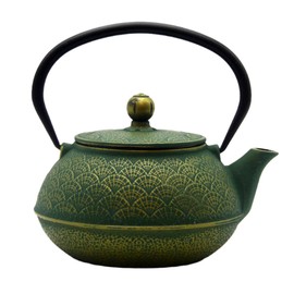 900ml Cast Iron Tea Kettle,SECHUDO Teapot Coated with Enameled Interior for Loose Leaf, Small Cast Iron Teapot with Strainer for Stovetop Safe, Green Iron Kettle(30.4oz)