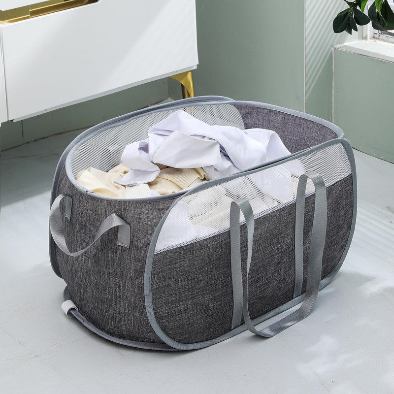 Pop-Up Laundry Basket，collapsible Mesh Laundry Hamper– With Extended Shoulder Straps,