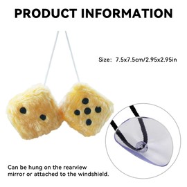 Couslcd Pair Fuzzy Plush Dice for Car Mirror, 2.75'' Retro Square Car Mirror Hanging, Universal Auto Rearview Mirror Ornament, Couple Pendant Charms, Car Accessories for Women (Gold)