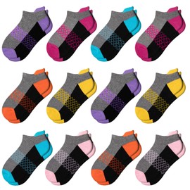 Comfoex 12 Pairs Girls Socks Ankle Athletic Socks 4-6 8-10 6-8 Years Old Socks Short Socks With Cushioned Sole