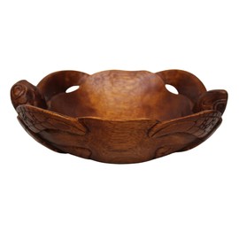 Handmade Double Turtle Bowl Hand Carved Mahogany Wood Nautical Kitchen Decor