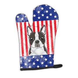 Caroline's Treasures BB2133OVMT American Flag and Boston Terrier Oven Mitt Heat Resistant Thick Oven Mitt for Hot Pans and Oven, Kitchen Mitt Protect Hands, Cooking Baking Glove