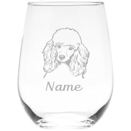 Poodle dog themed with name 17 oz. stemless wine glass