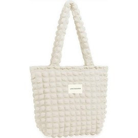 Chicer Women's Tote Bag, Popcorn Bag, Mother's Bag, Large Capacity, Lightweight, Zipper Included, For Commuting to Work or School, white