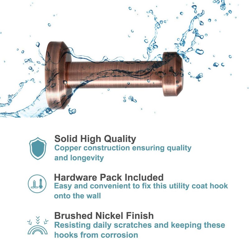 uxcell 2pcs Wall Hook Copper Wall Mounted 1.8 Inch Hooks