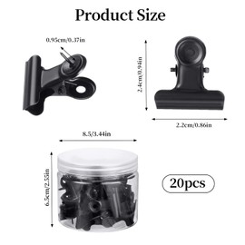 Bulldog Clips, Push Pin Clips, 20 Pcs Metal Clips with Push Pins, Thumb Tacks with Clips for Cork Board Bulletin Board Photo Wall, Black (Black, 20pcs Black)