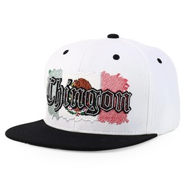 Trendy Apparel Shop 3D Chingon Mexico Eagle Embroidered Flat Bill Snapback Cap - White Black