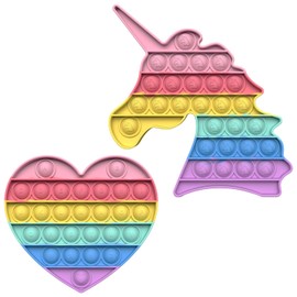 HUAZONTOM Push-Pop Bubble Squeeze Toy, Toy, Stress Relief, Educational Toy, Game Board, Stress Relief, Popular Gift, Christmas Gift, Set of 2, Heart, Unicorn, Macaroon