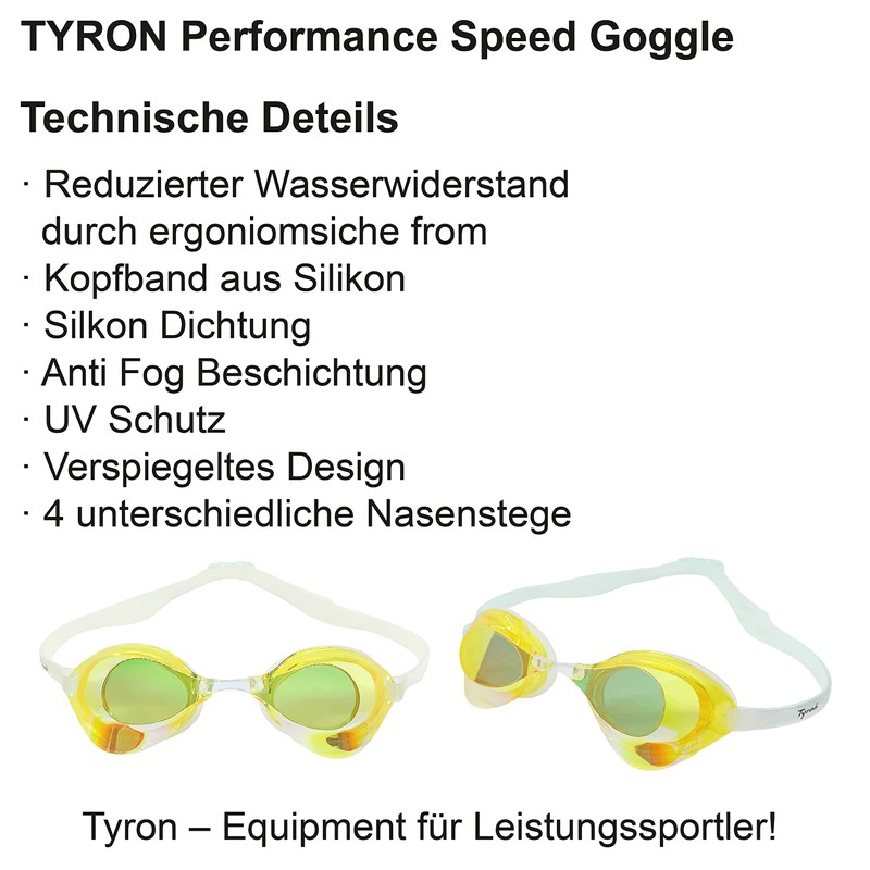 Tyron Performance Speed Goggle (Yellow Mirrored), Swimming Goggles | Training