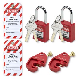 Bwintech 2 Piece 38MM Different Red Safety Padlock Set with Key with Circuit Breaker Safety Lock Padlock Loto Tag Safety Padlock Meets The Requirements of Industrial Electrical Latch Tagging Kits